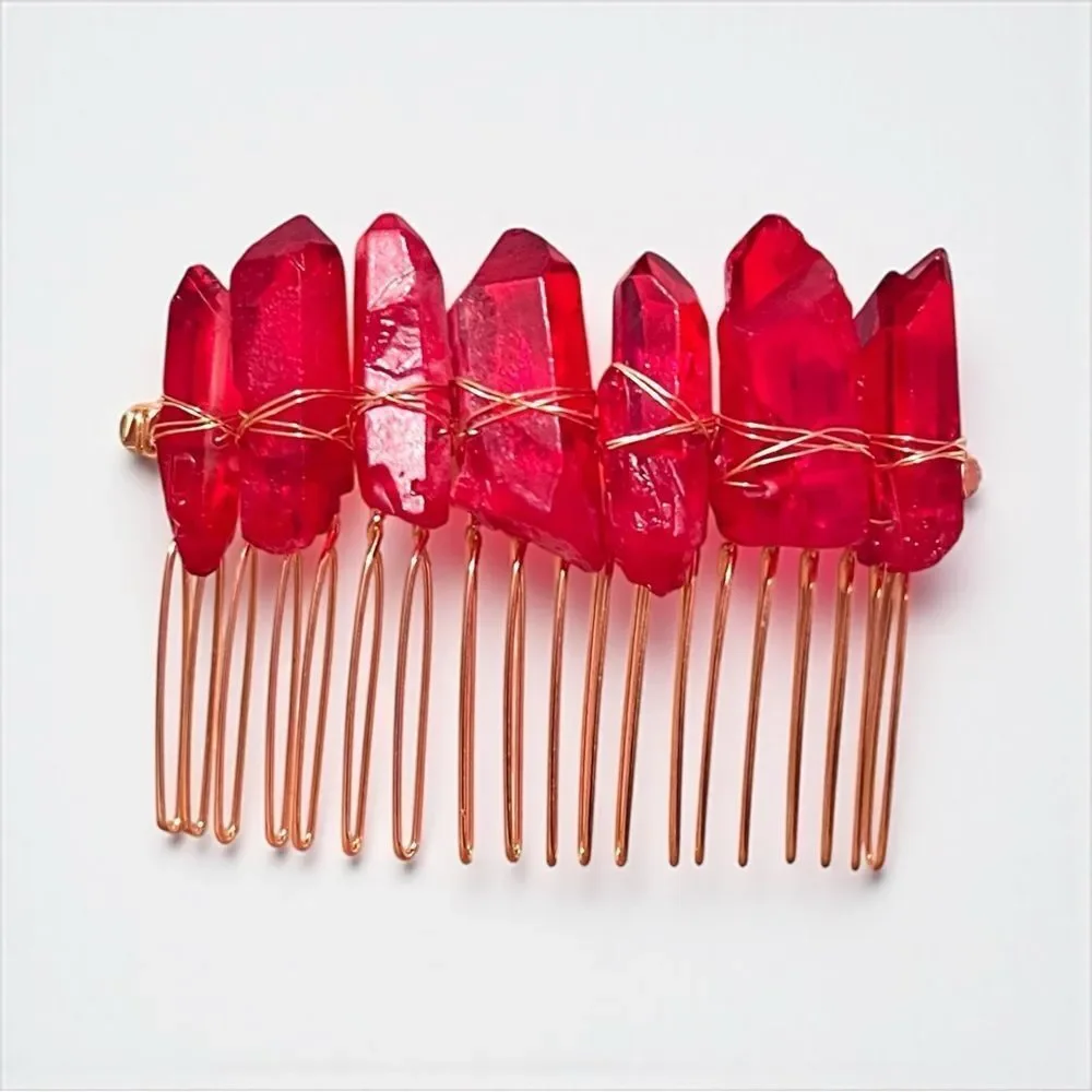 Handmade Genuine Red Crystal Hair Comb